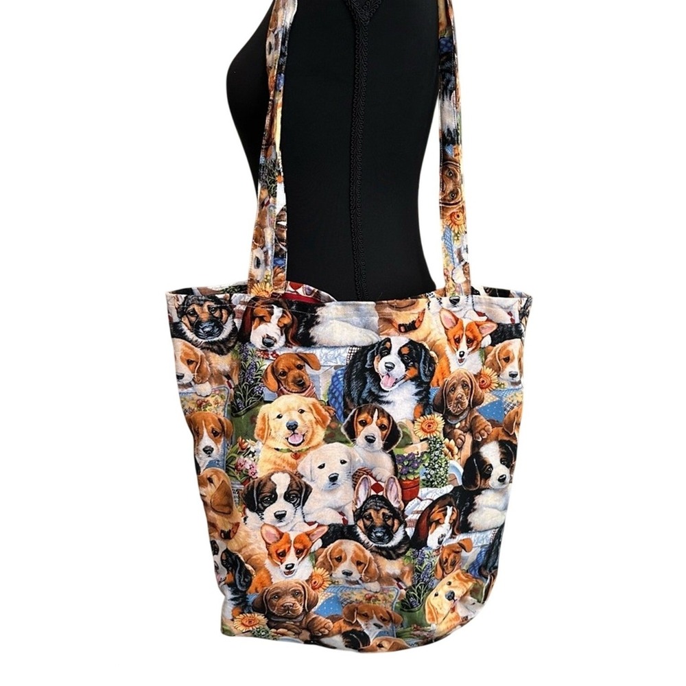 Handmade Puppy Dog Novelty Print Shoulder Tote Bag Amish Made‎ USA 100% Cotton